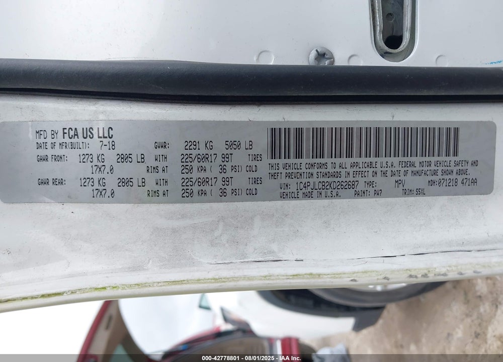 2019 JEEP CHEROKEE VIN: 1C4PJLCB2KD262687