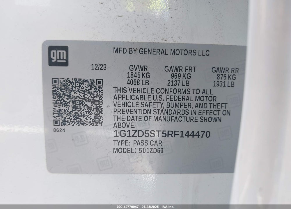 2024 CHEVROLET MALIBU VIN: 1G1ZD5ST5RF144470