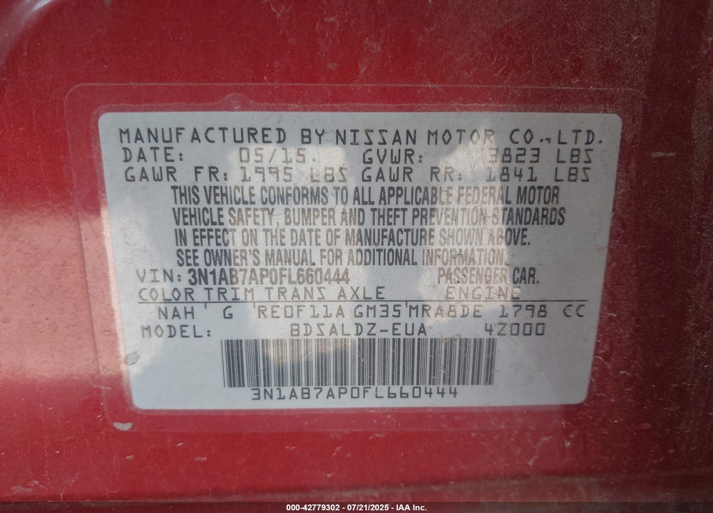 2015 NISSAN SENTRA VIN: 3N1AB7AP0FL660444