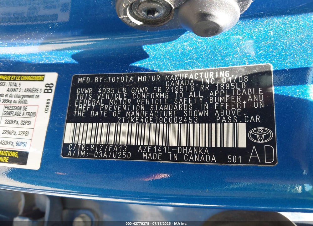 2009 TOYOTA MATRIX VIN: 2T1KE40E19C002453