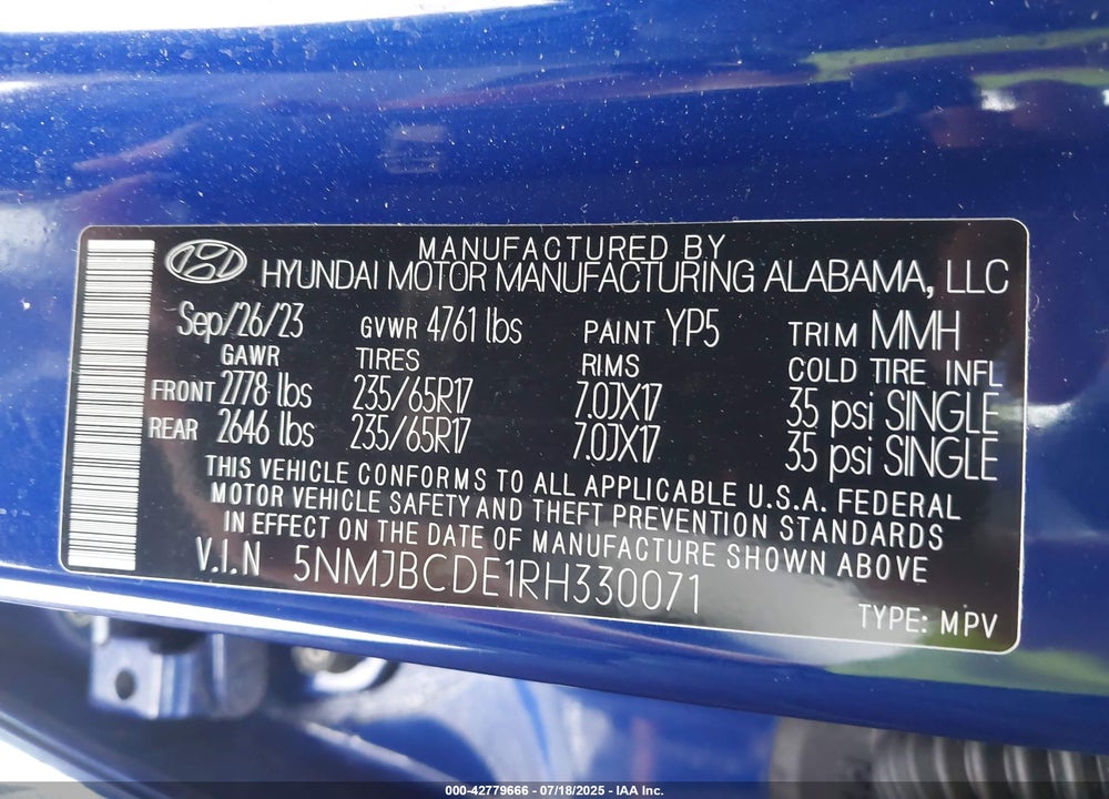 2024 HYUNDAI TUCSON VIN: 5NMJBCDE1RH330071