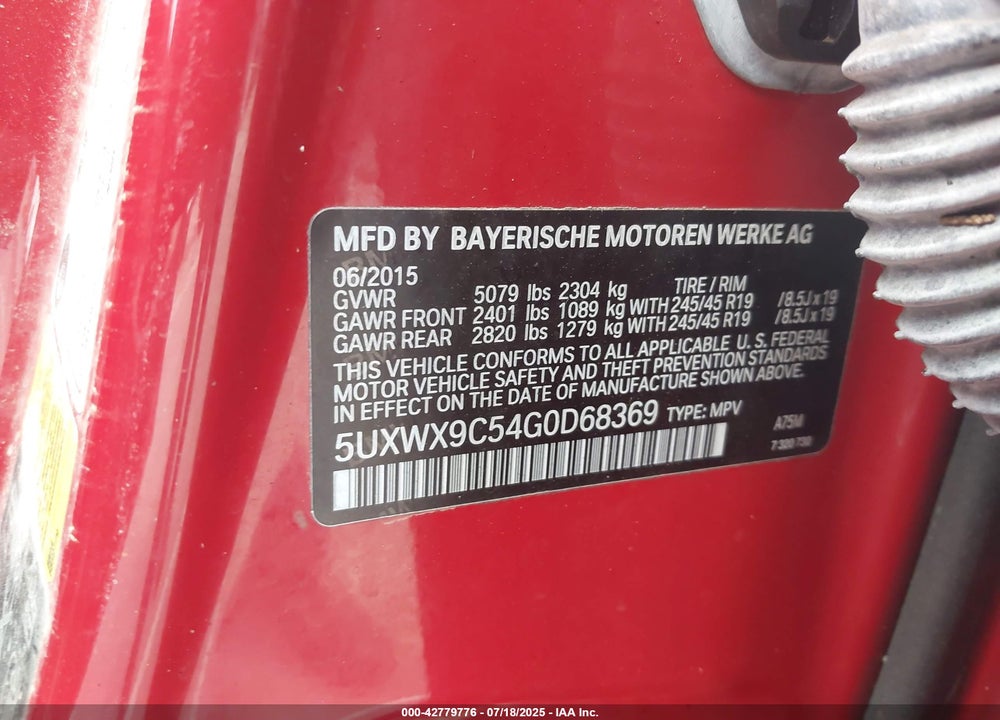 2016 BMW X3 VIN: 5UXWX9C54G0D68369