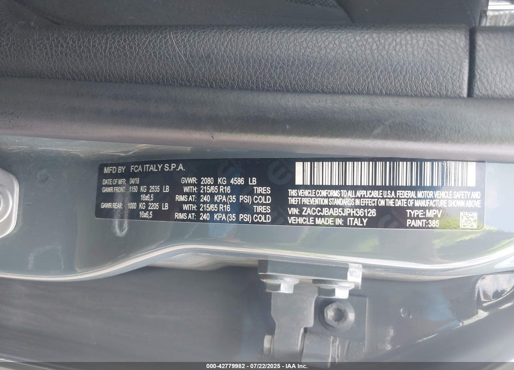 2018 JEEP RENEGADE VIN: ZACCJBAB5JPH36126