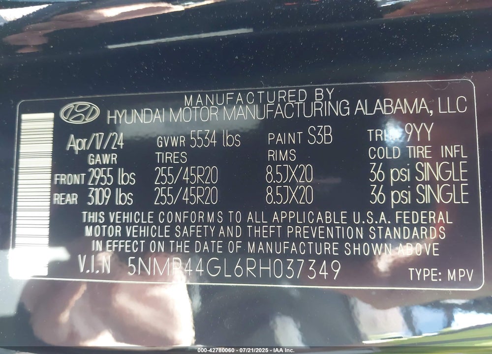 2024 HYUNDAI SANTA FE VIN: 5NMP44GL6RH037349
