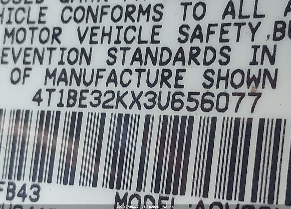 2003 TOYOTA CAMRY LE/XLE/SE VIN: 4T1BE32KX3U656077