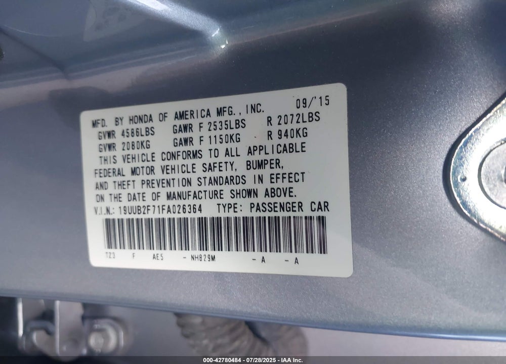 2015 ACURA TLX VIN: 19UUB2F71FA026364