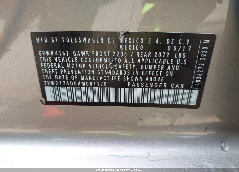 2017 VOLKSWAGEN GOLF VIN: 3VW217AU6HM061178