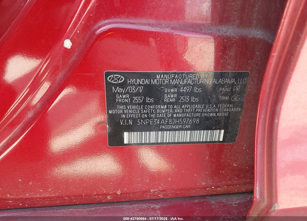 2018 HYUNDAI SONATA VIN: 5NPE34AF8JH597698