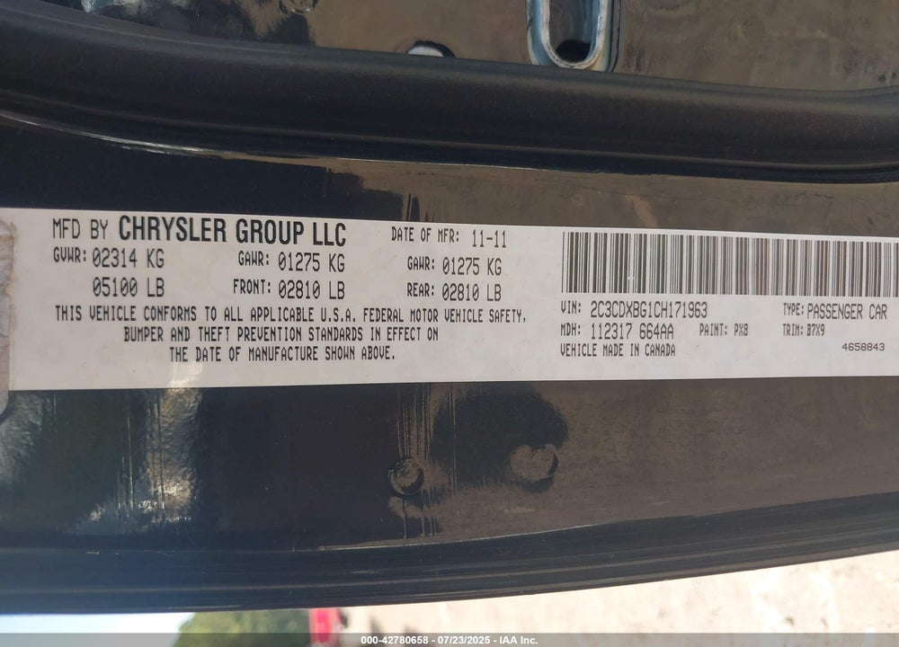2012 DODGE CHARGER VIN: 2C3CDXBG1CH171963