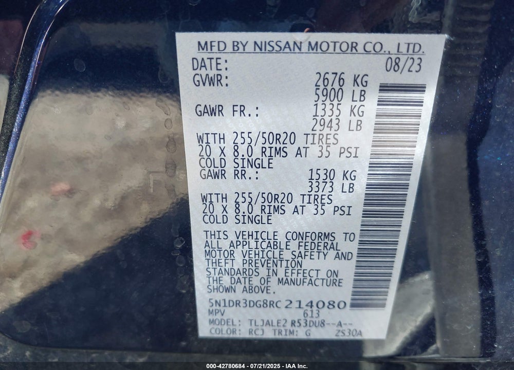 2024 NISSAN PATHFINDER VIN: 5N1DR3DG8RC214080