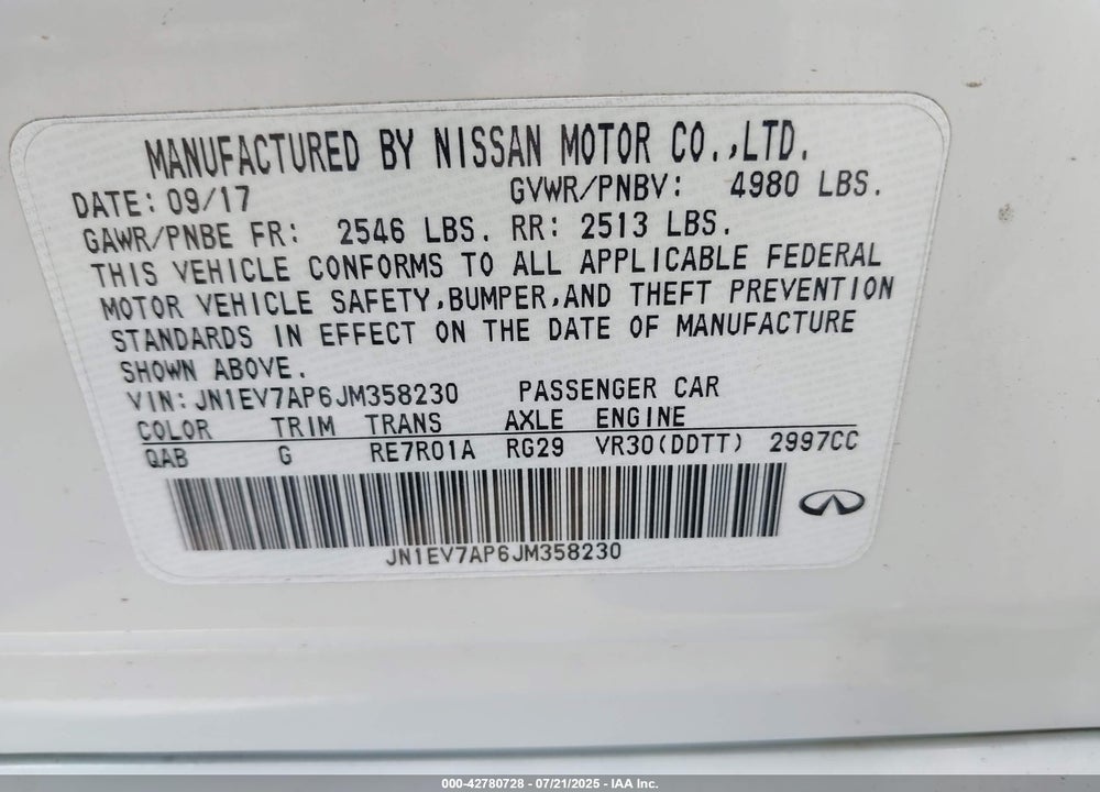 2018 INFINITI Q50 VIN: JN1EV7AP6JM358230