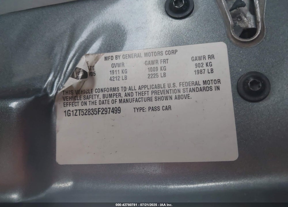 2005 CHEVROLET MALIBU LS VIN: 1G1ZT52835F297499