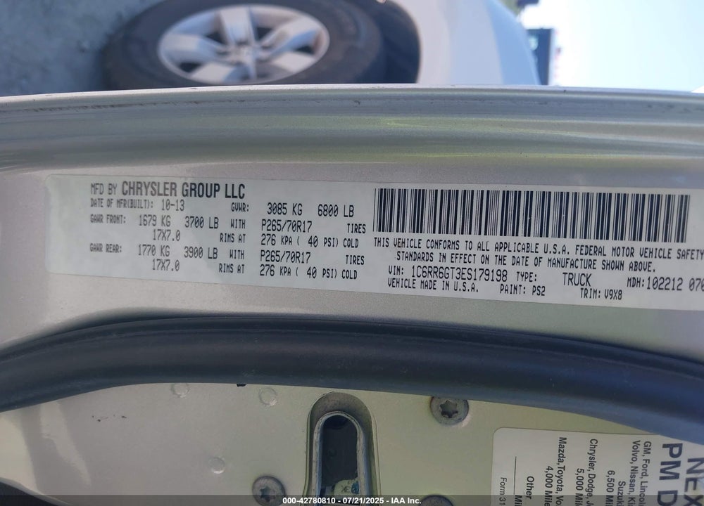 2014 RAM 1500 VIN: 1C6RR6GT3ES179198