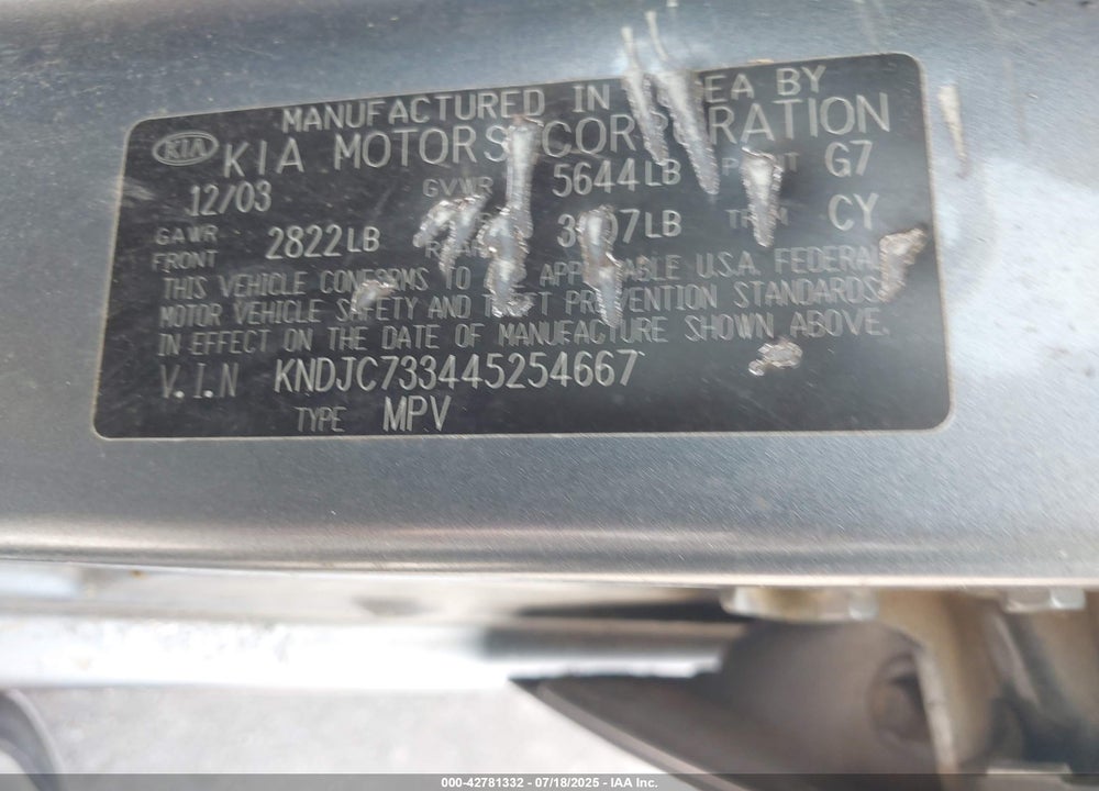 2004 KIA SORENTO EX/LX VIN: KNDJC733445254667