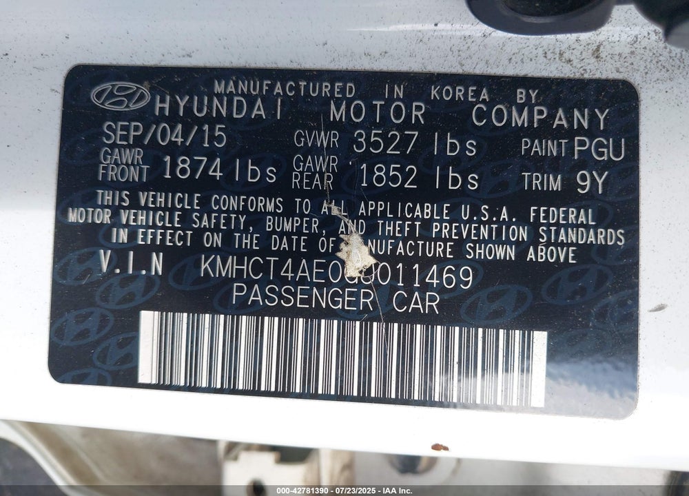 2016 HYUNDAI ACCENT VIN: KMHCT4AE0GU011469