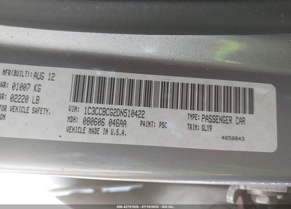 2013 CHRYSLER 200 VIN: 1C3CCBCG2DN510422