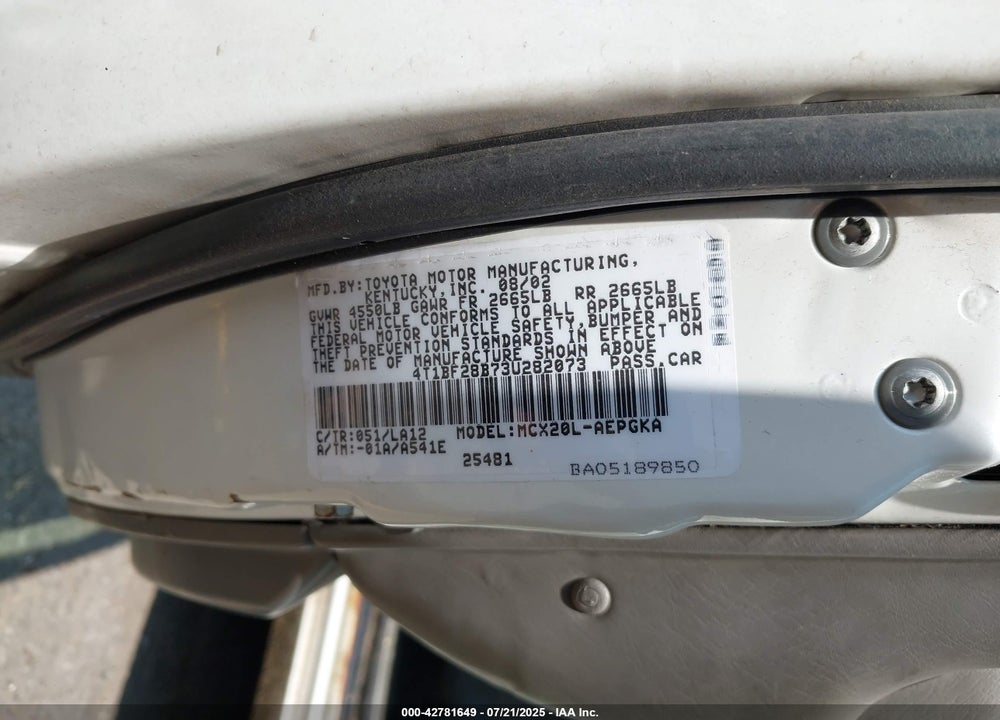 2003 TOYOTA AVALON XLS VIN: 4T1BF28B73U282073