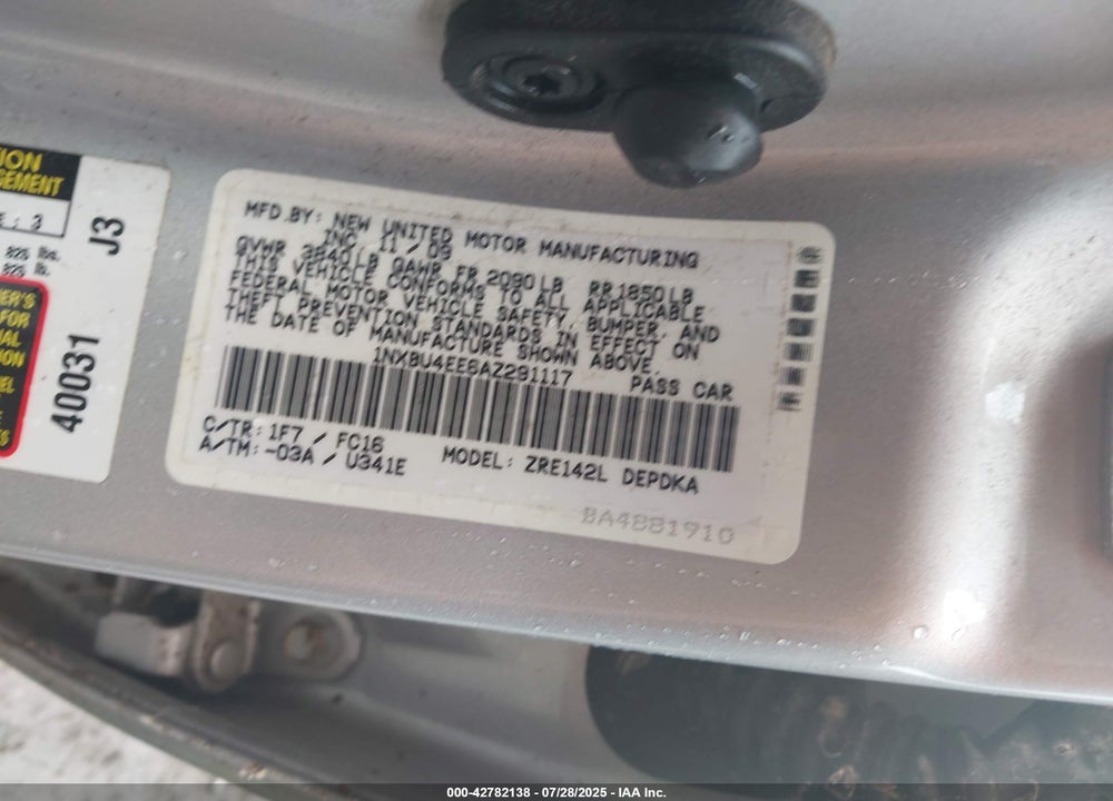2010 TOYOTA COROLLA VIN: 1NXBU4EE6AZ291117