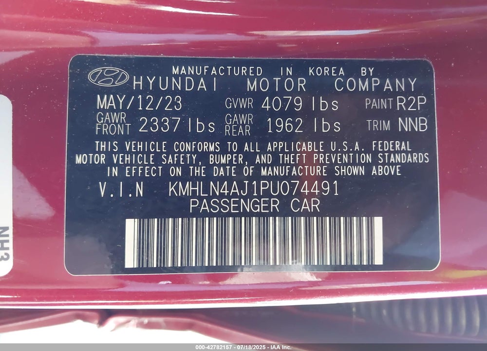 2023 HYUNDAI ELANTRA HYBRID VIN: KMHLN4AJ1PU074491