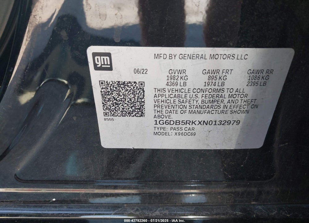 2022 CADILLAC CT4 VIN: 1G6DB5RKXN0132979