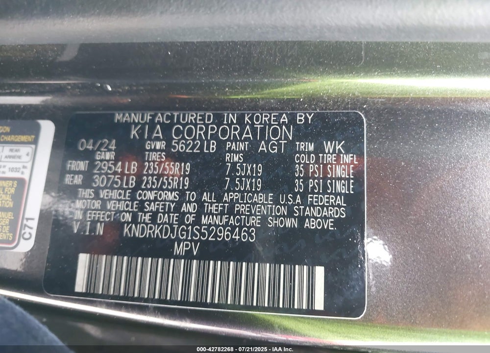 2025 KIA SORENTO HYBRID VIN: KNDRKDJG1S5296463