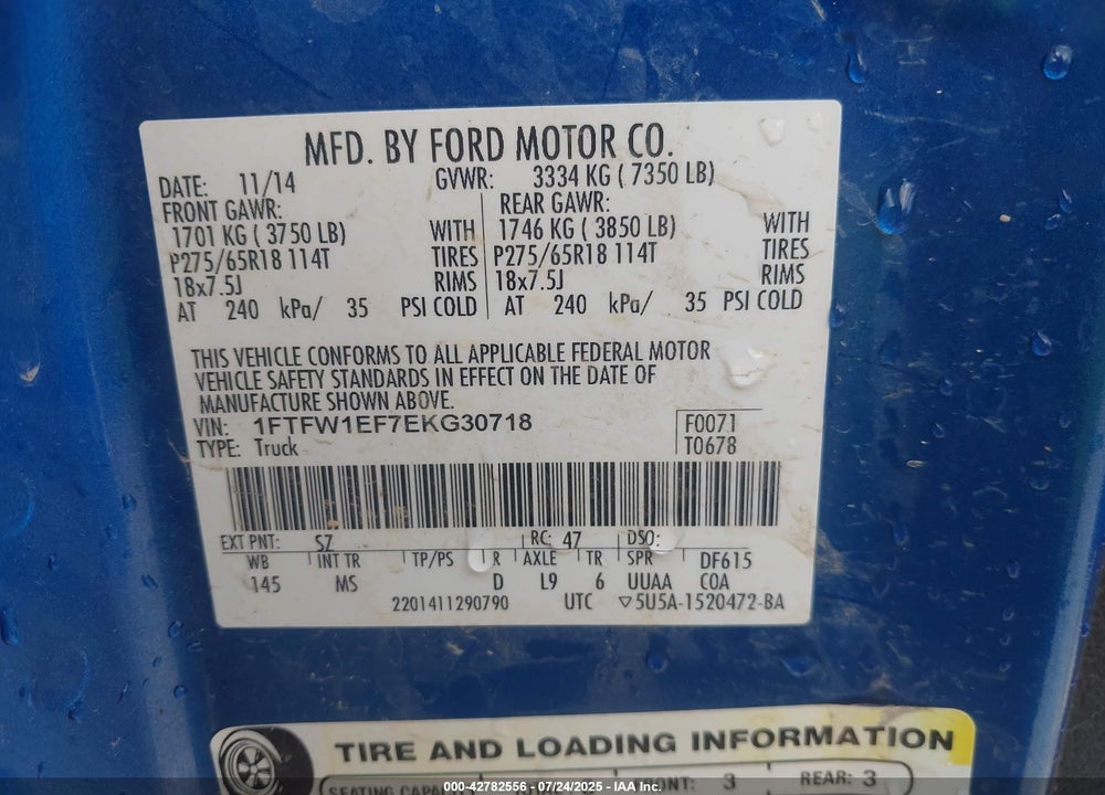 2014 FORD F-150 XLT VIN: 1FTFW1EF7EKG30718