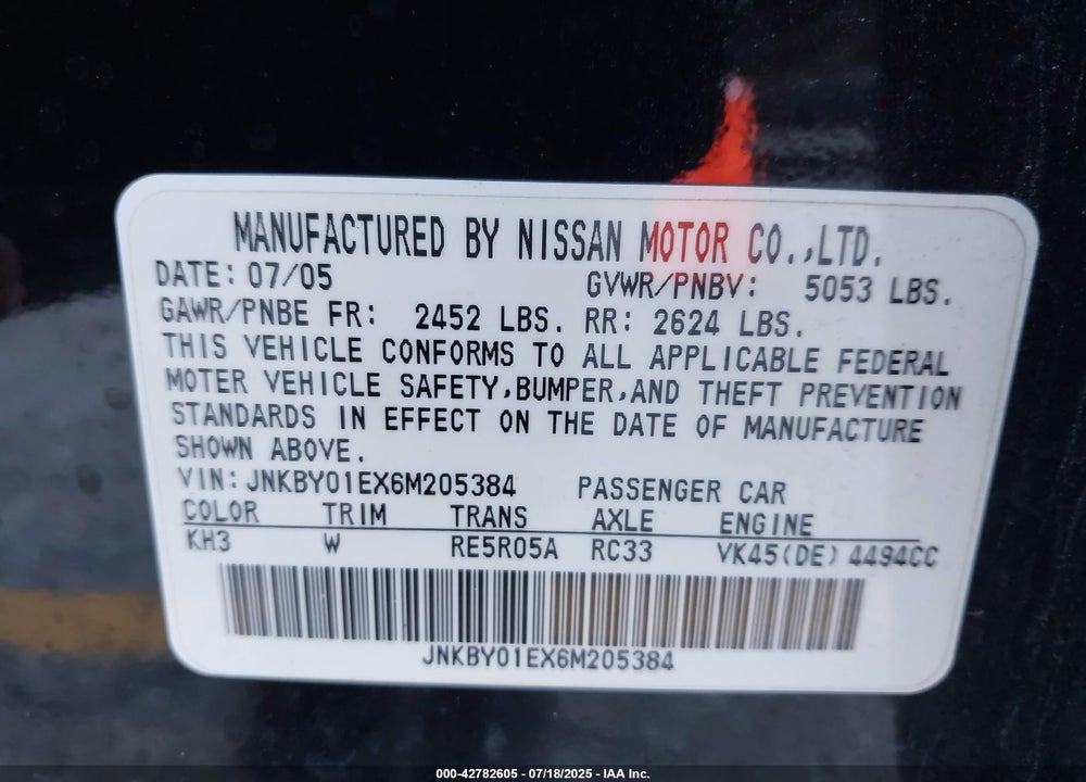 2006 INFINITI M45 VIN: JNKBY01EX6M205384