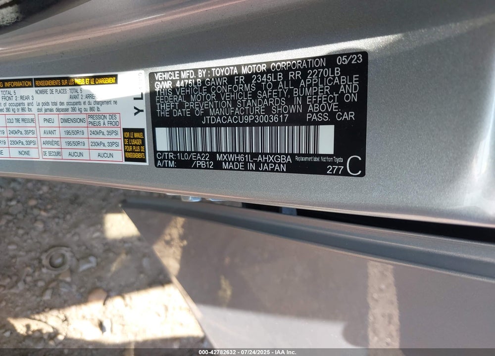 2023 TOYOTA PRIUS PRIME VIN: JTDACACU9P3003617