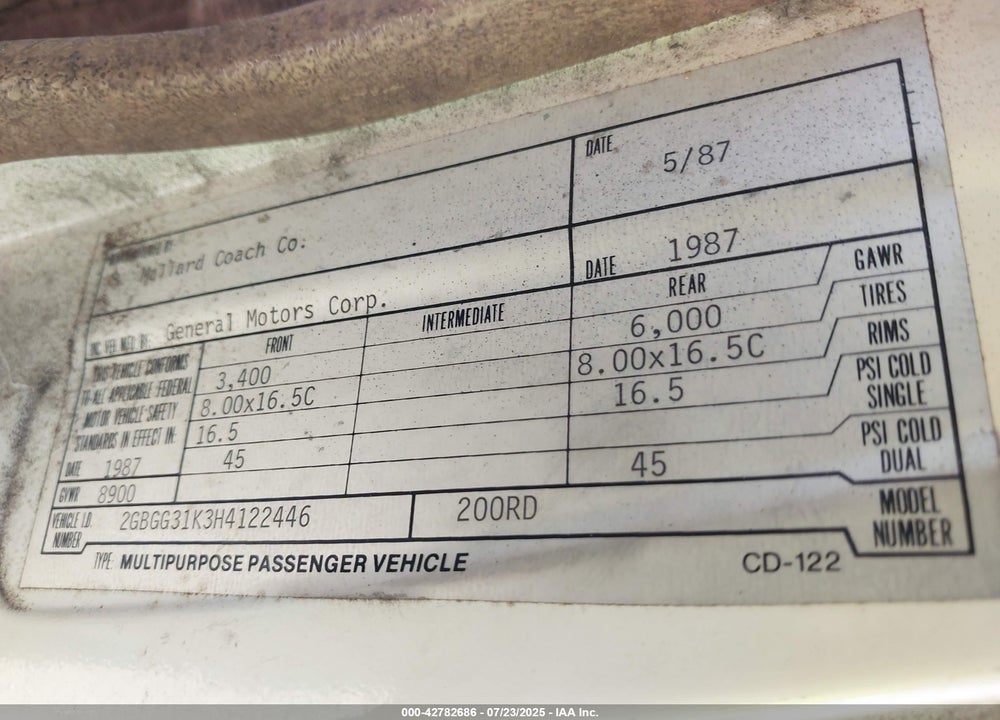 1987 MALLARD G30 VIN: 2GBGG31K3H4122446