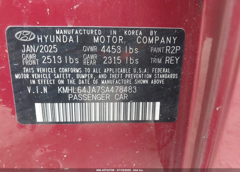2025 HYUNDAI SONATA VIN: KMHL64JA7SA478483