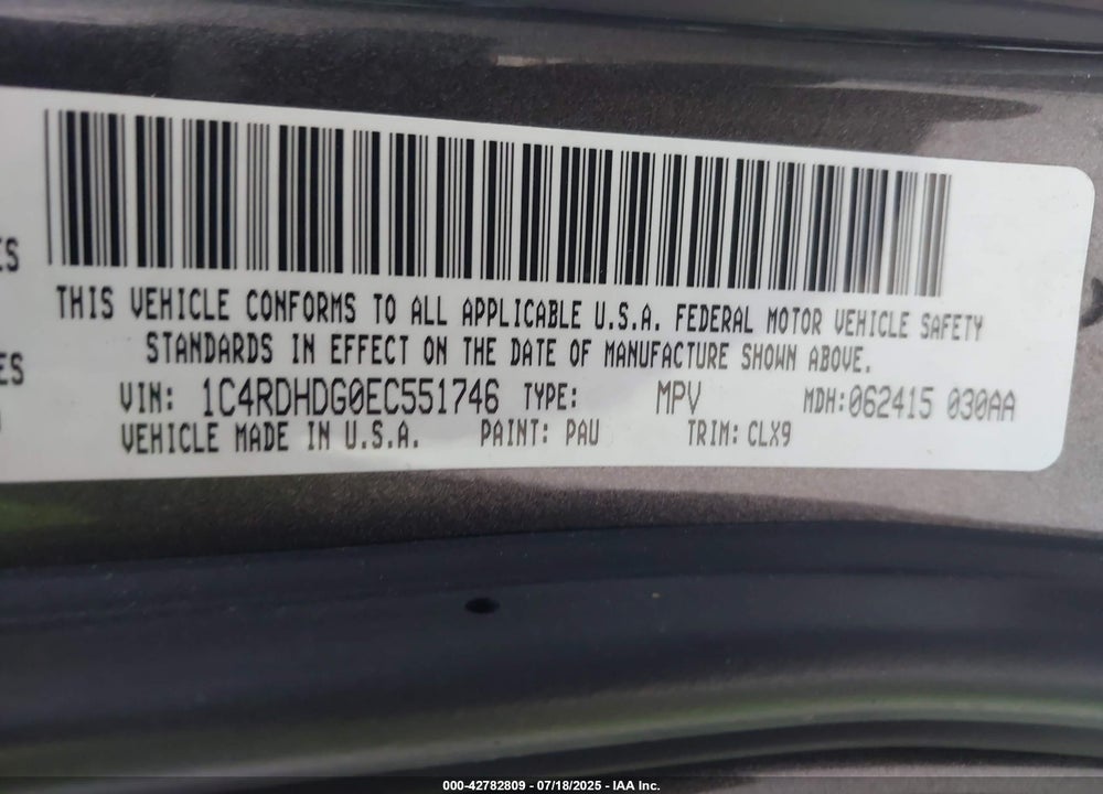 2014 DODGE DURANGO LIMITED VIN: 1C4RDHDG0EC551746