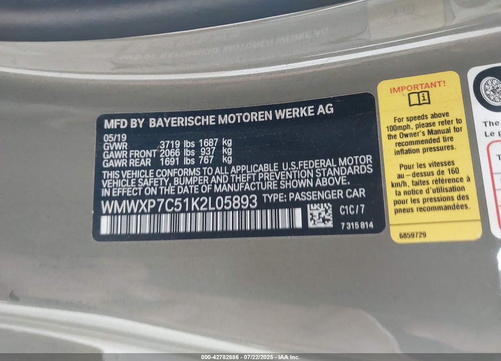 2019 MINI HARDTOP VIN: WMWXP7C51K2L05893