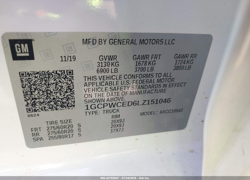 2020 CHEVROLET SILVERADO 1500 VIN: 1GCPWCED6LZ151046