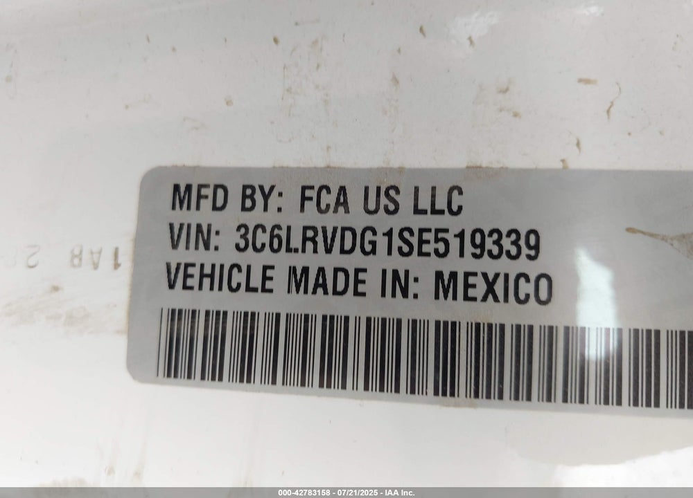 2025 RAM PROMASTER 2500 TRADESMAN HIGH ROOF 159 WB W/PASS SEAT VIN: 3C6LRVDG1SE519339