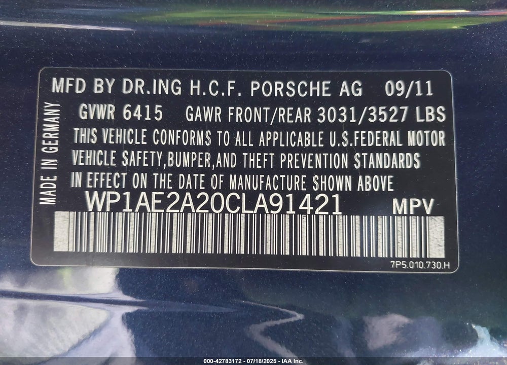 2012 PORSCHE CAYENNE VIN: WP1AE2A20CLA91421