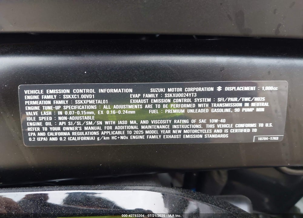 2025 SUZUKI GSX-R1000 R VIN: JS1DM11M9S7100115