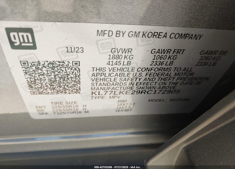 2024 CHEVROLET TRAX VIN: KL77LKE29RC172905