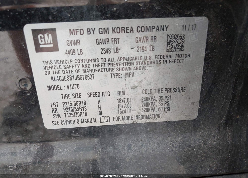 2018 BUICK ENCORE VIN: KL4CJESB1JB576637