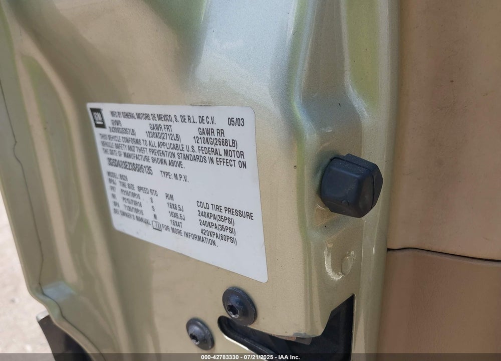 2003 BUICK RENDEZVOUS VIN: 3G5DA03E23S606135