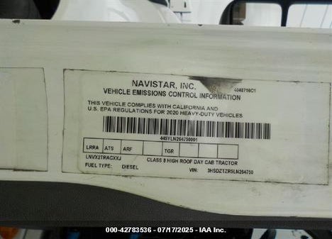 2020 INTERNATIONAL LT VIN: 3HSDZTZR5LN264750
