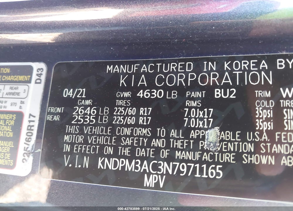2022 KIA SPORTAGE VIN: KNDPM3AC3N7971165