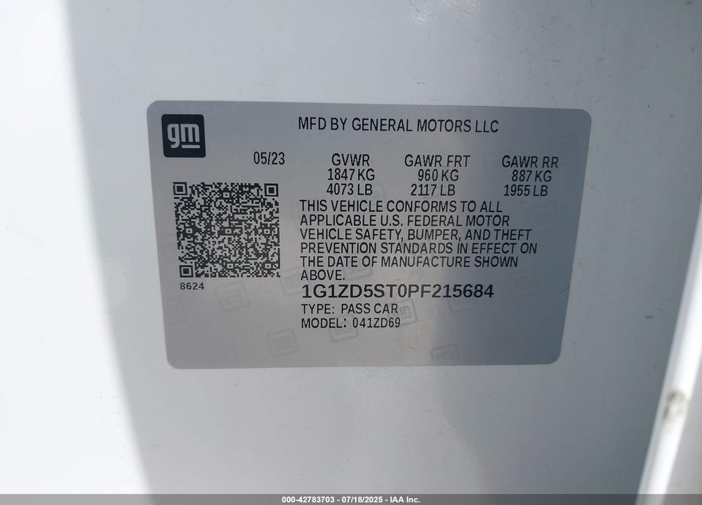2023 CHEVROLET MALIBU VIN: 1G1ZD5ST0PF215684
