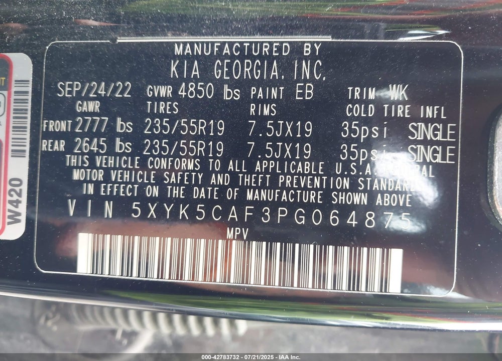 2023 KIA SPORTAGE VIN: 5XYK5CAF3PG064875
