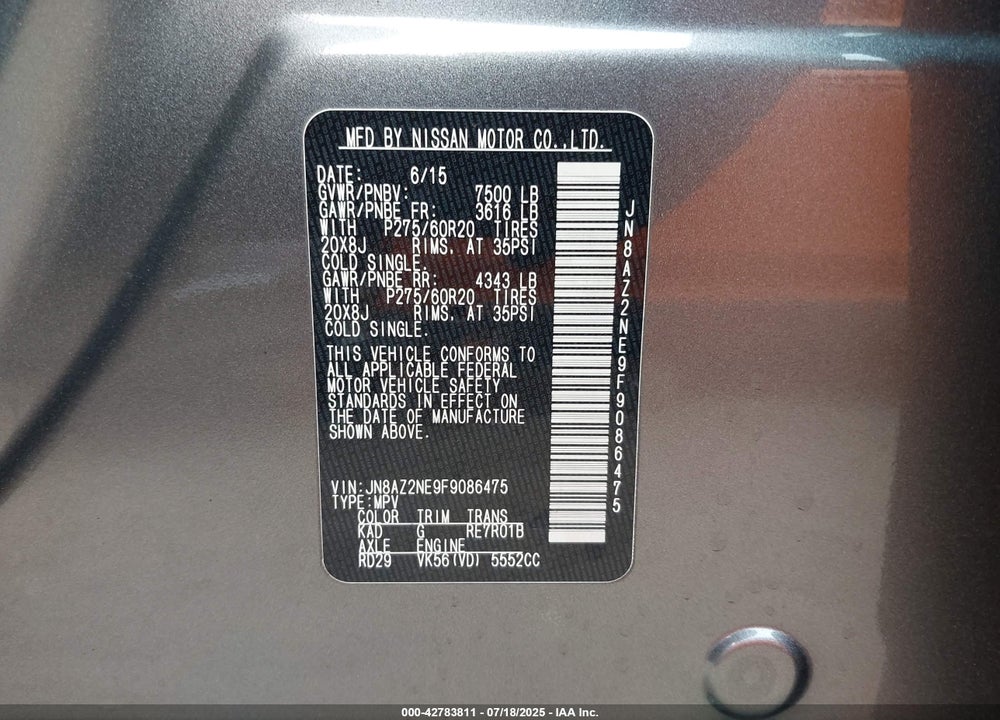 2015 INFINITI QX80 VIN: JN8AZ2NE9F9086475