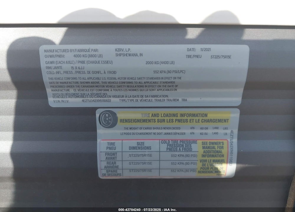 2022 SPORTSMAN 38FT VIN: 4EZTU342XN5110822