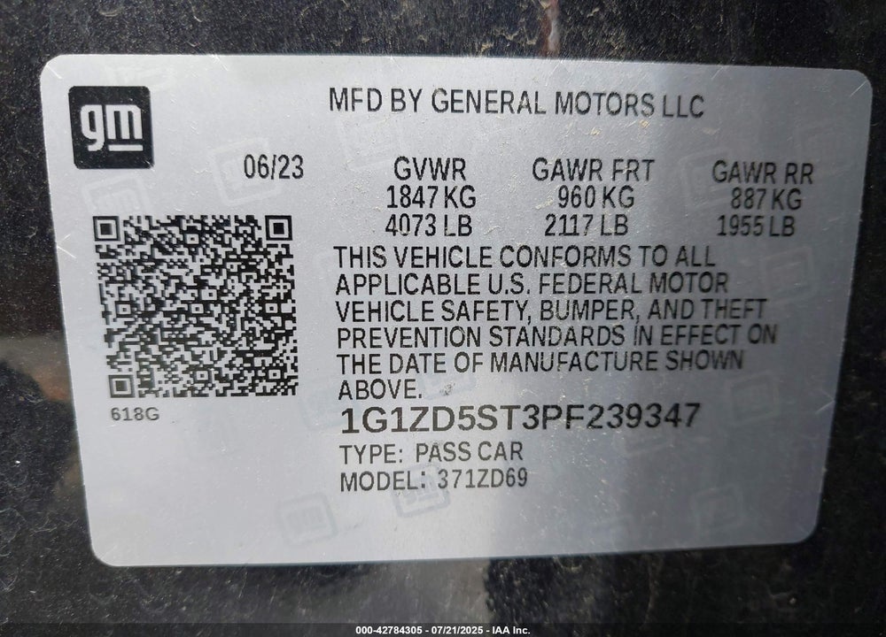 2023 CHEVROLET MALIBU VIN: 1G1ZD5ST3PF239347