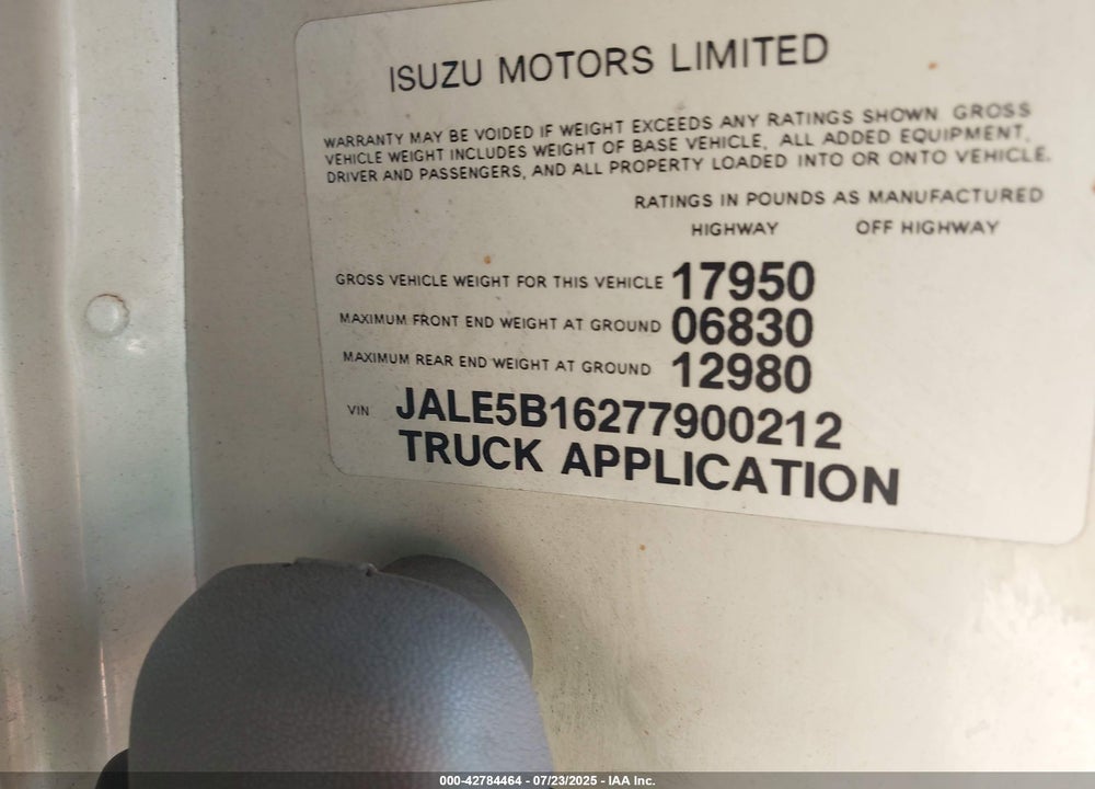 2007 ISUZU DSL VIN: JALE5B16277900212