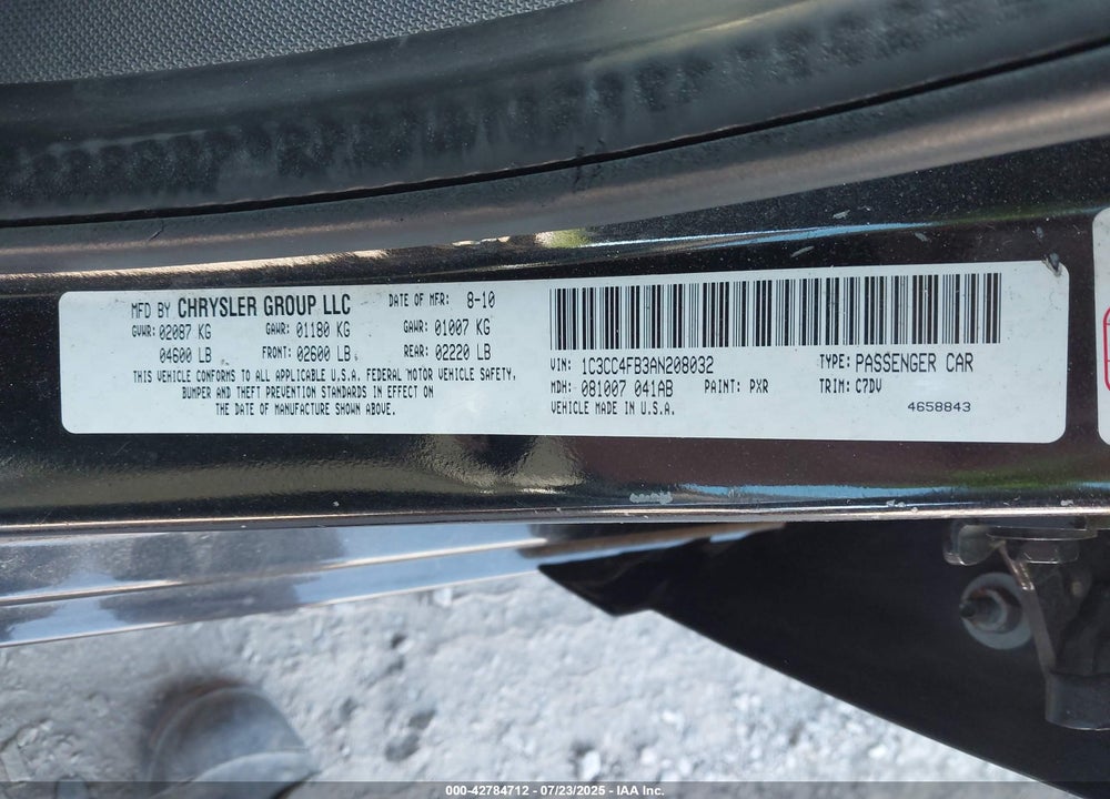 2010 CHRYSLER SEBRING VIN: 1C3CC4FB3AN208032
