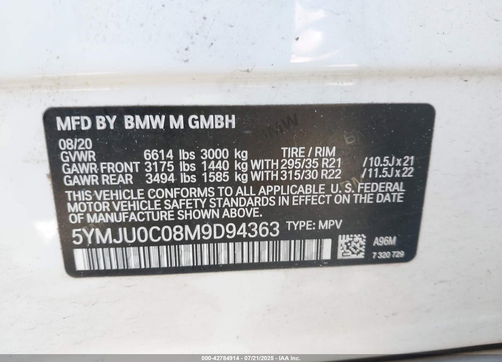 2021 BMW X5 VIN: 5YMJU0C08M9D94363