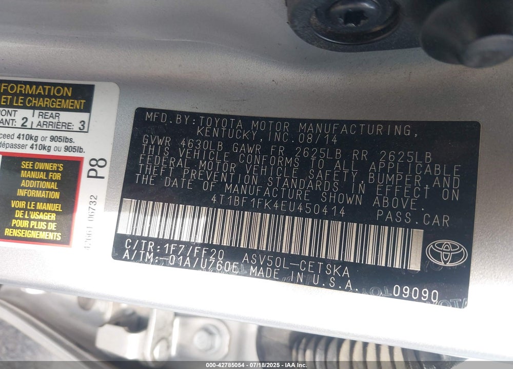2014 TOYOTA CAMRY VIN: 4T1BF1FK4EU450414
